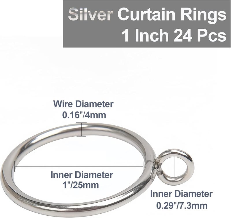 LEPEVNEY Silver Curtain Rings Metal Drapery Ring for Curtain Rods Silver Tone, Inner Diameter 1 Inch 24 Pcs - Image 2